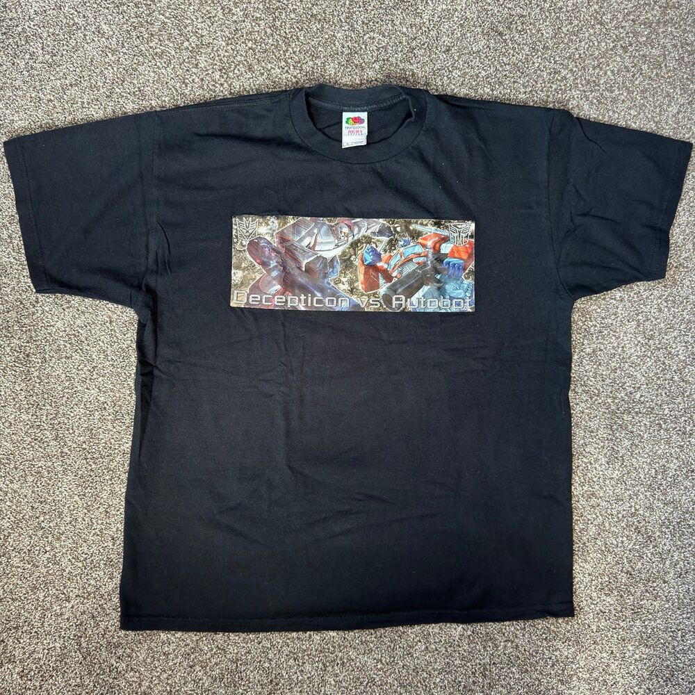 Vintage 2002 Transformers Decepticon vs Autobot T Shirt Optimus Prime Megatron B